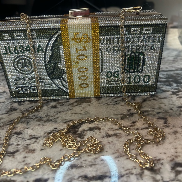 Handbags - Crystal Embellished Money Clutch with crossbody chain NWOT